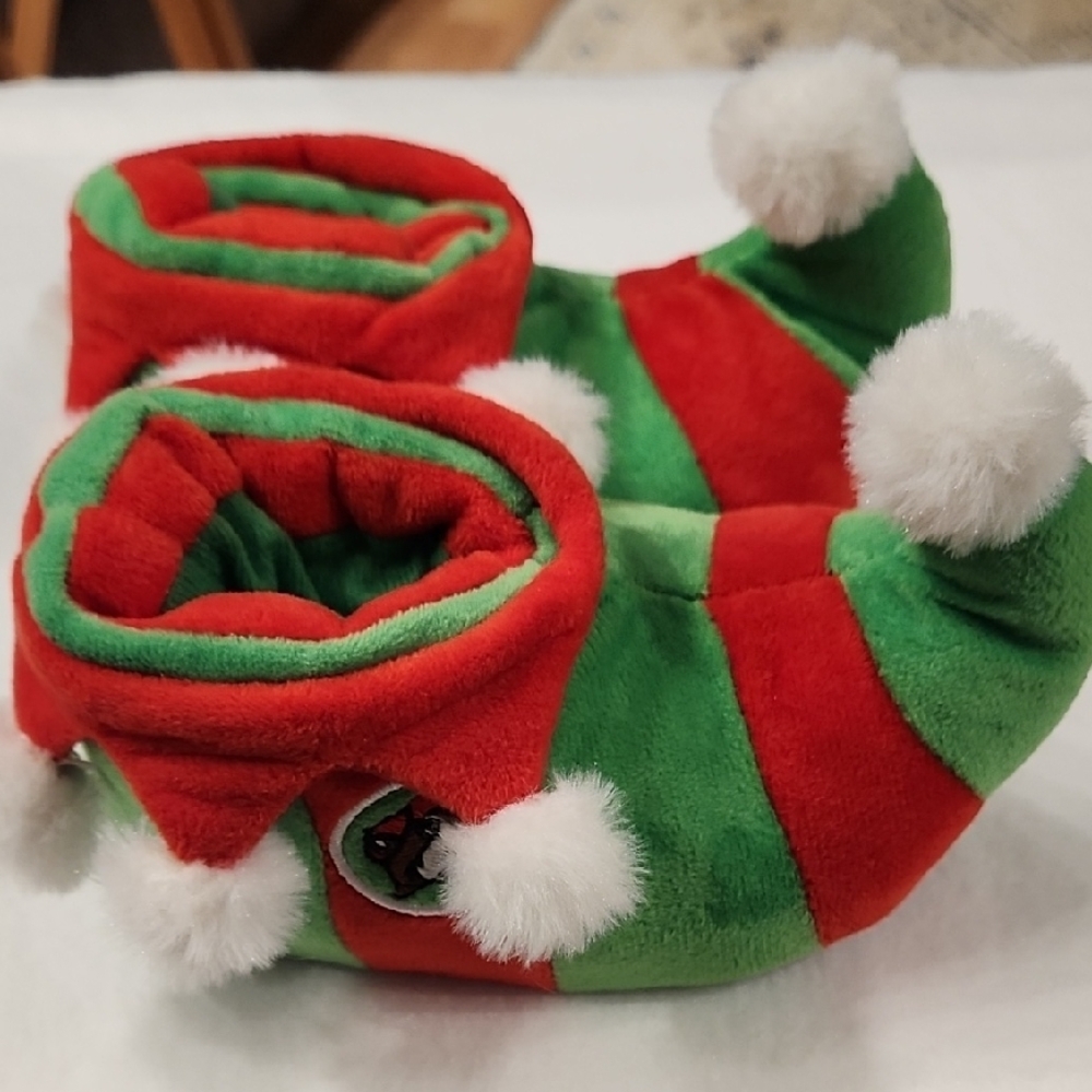 Festive Green and Red Kids Elf Slippers